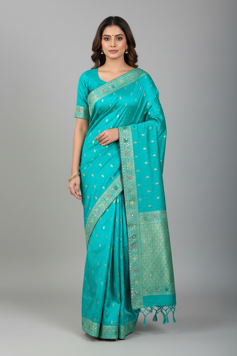 Green benarasi soft silk saree