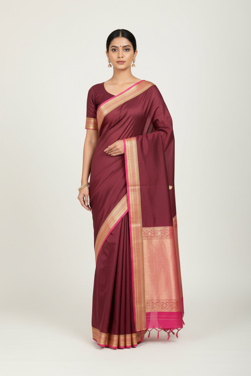 Maroon Mysore Silk Saree