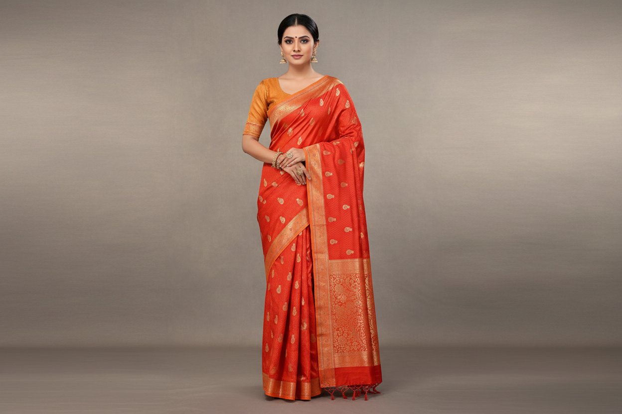 Orange ethnic motif Soft Silk Saree