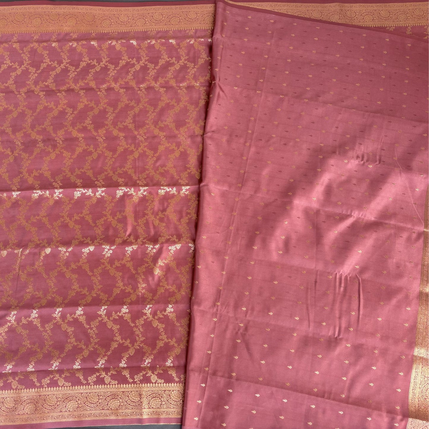 Onion Brown Rich Sheen floral jal Silk Saree