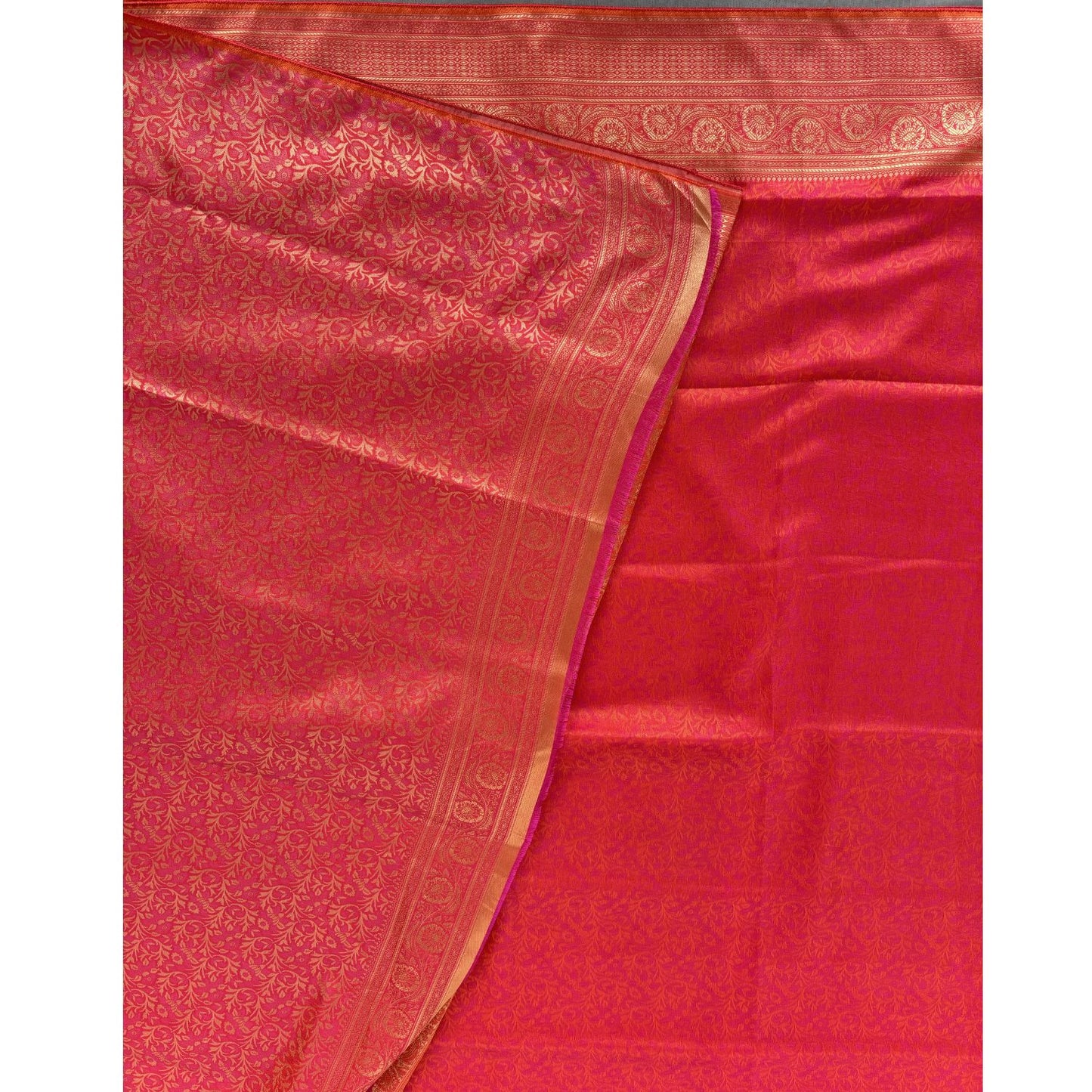 Pink-Orange Floral jal Soft Silk Saree