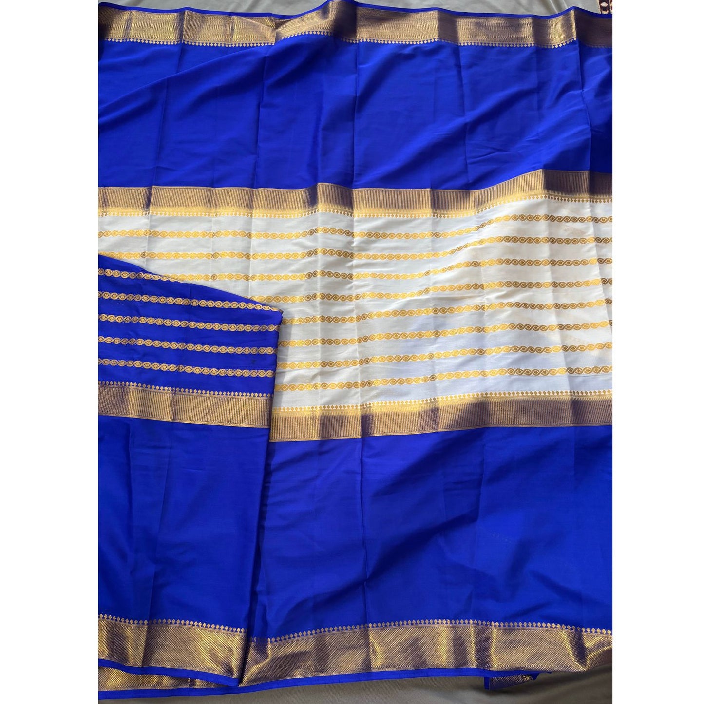 Royal blue and White Mysore Silk Saree