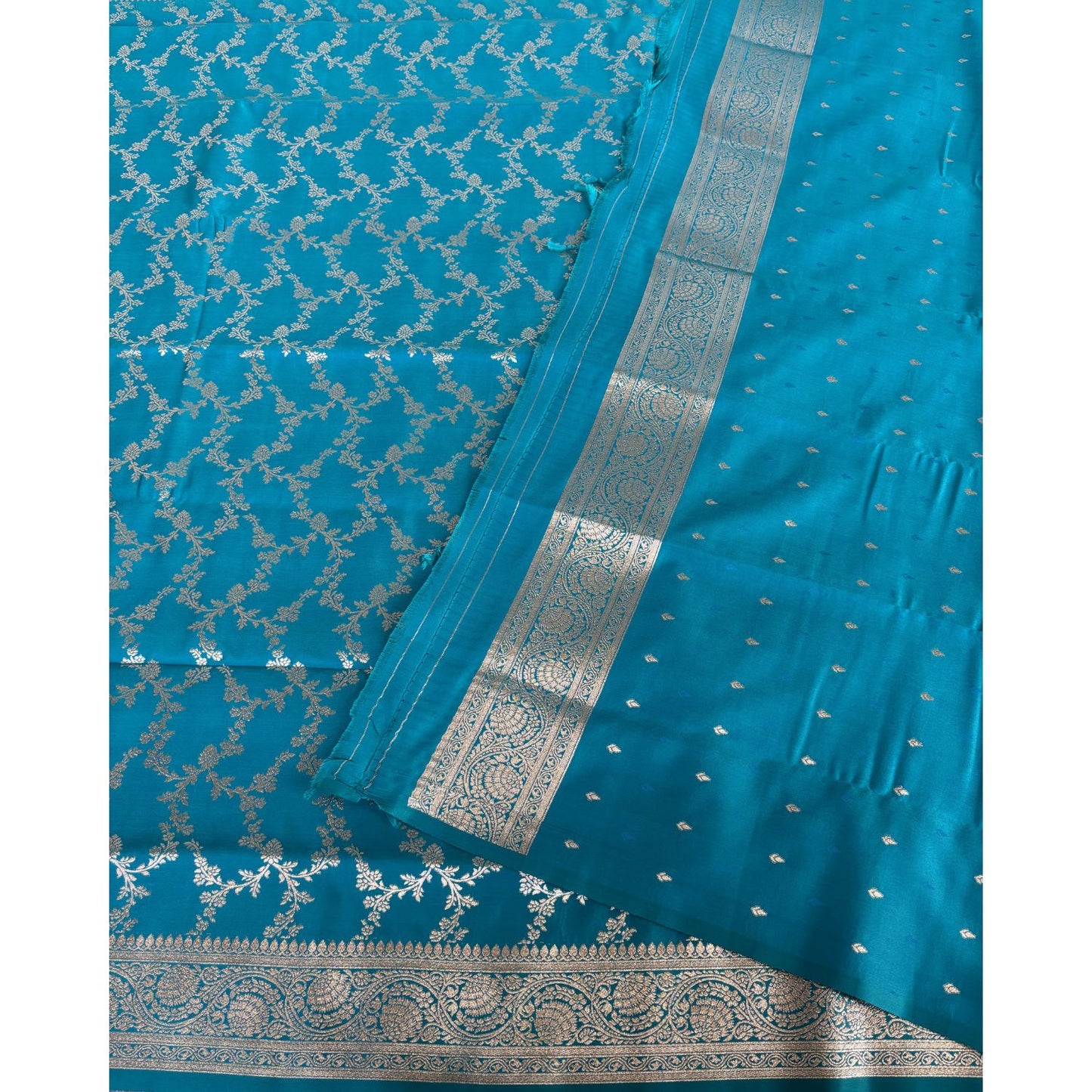 Sky Blue Rich Shine Floral Jal Silk Saree