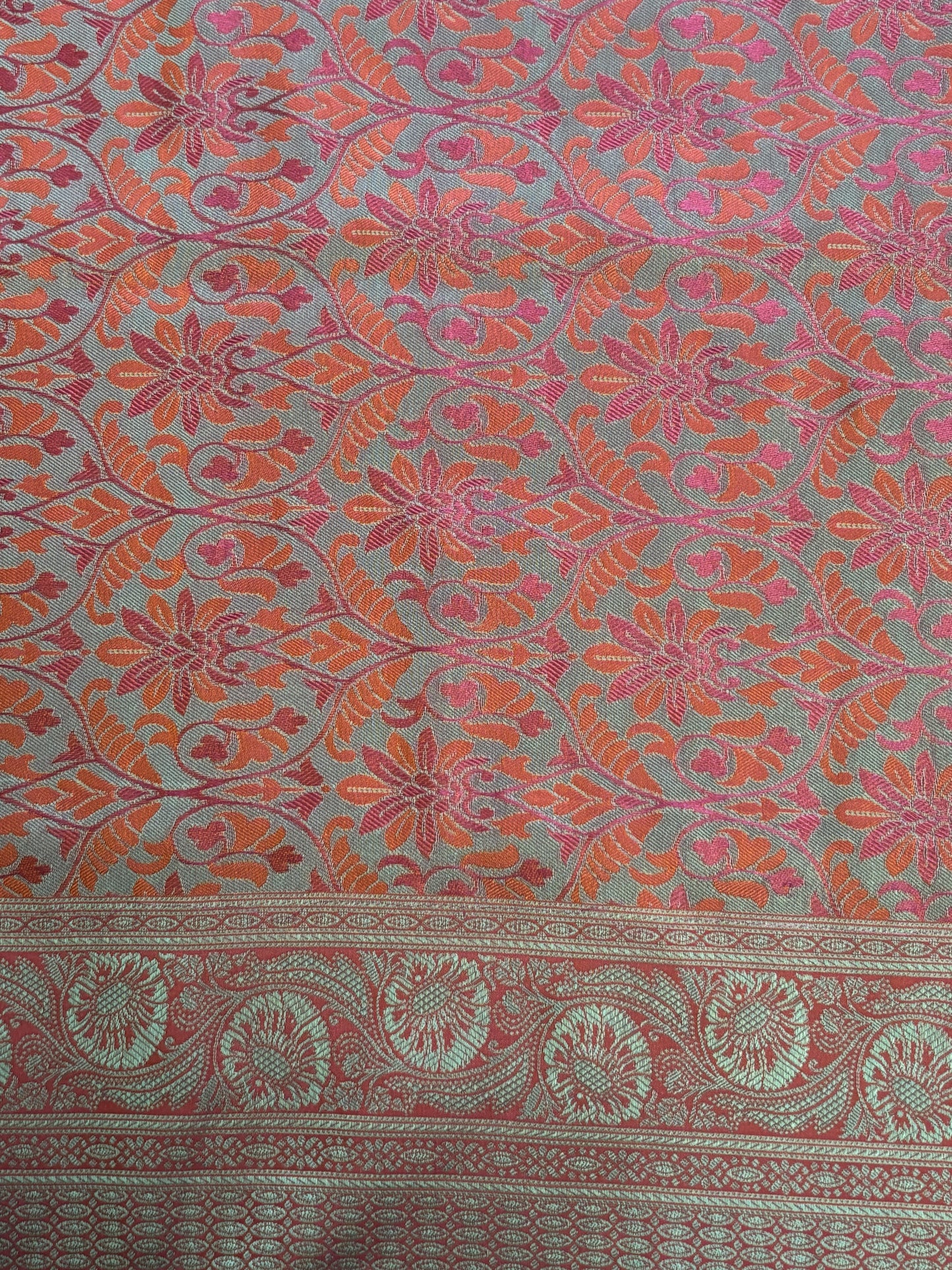 pink orange floral jal Soft Silk Saree