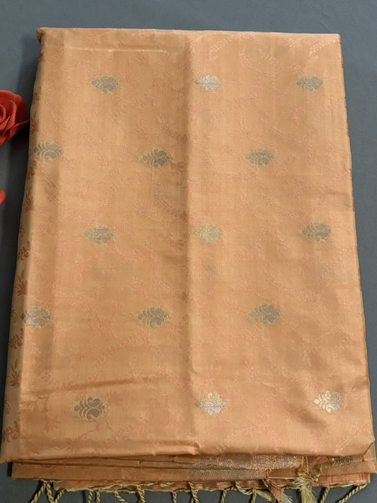 peach ethnic motif Soft Silk Saree