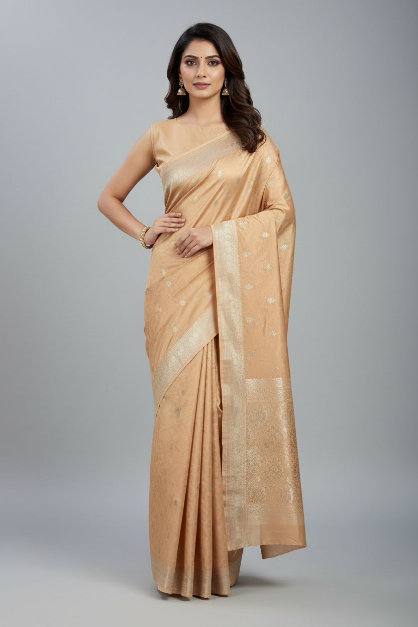 peach ethnic motif Soft Silk Saree