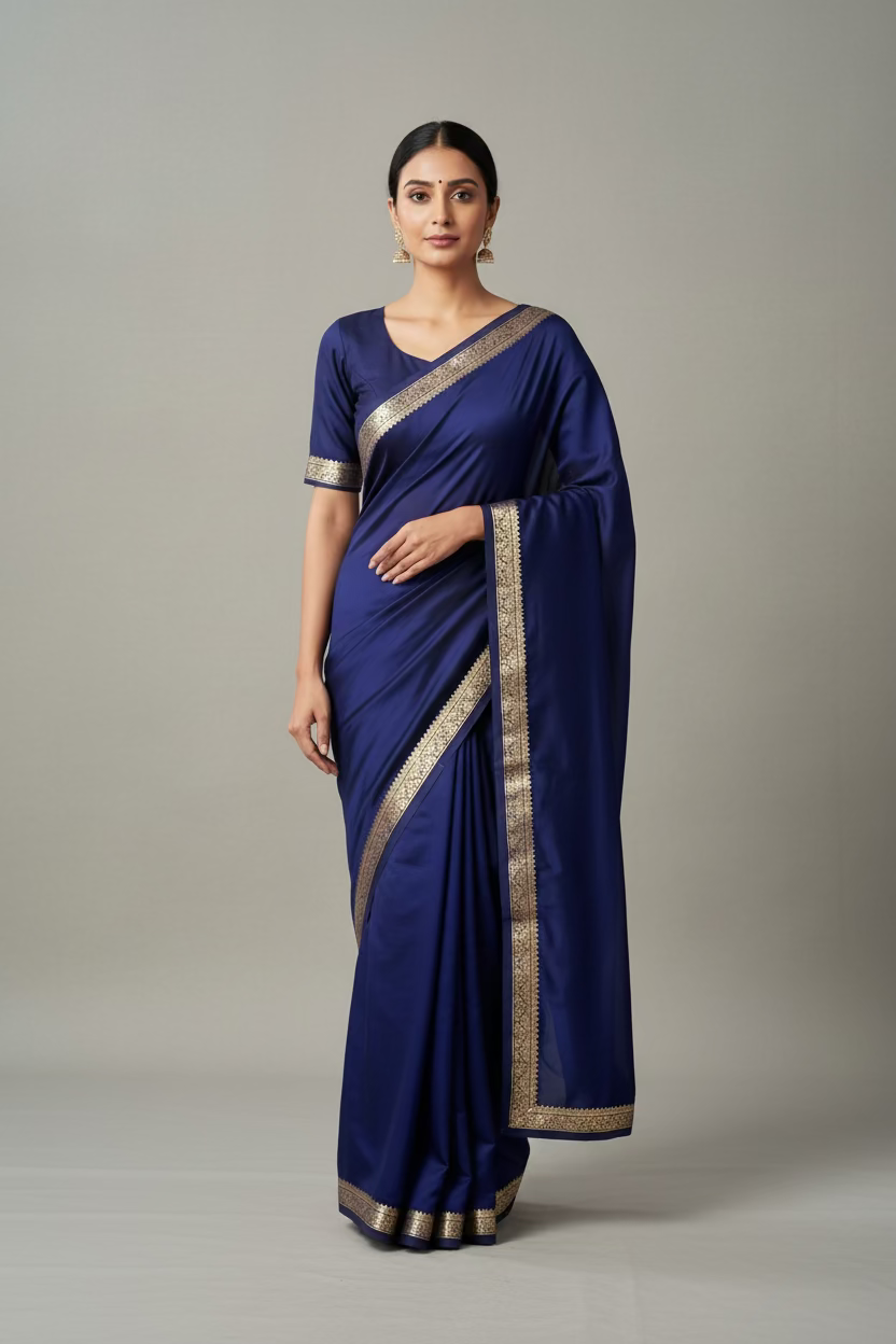 Blue Crepe Silk Saree