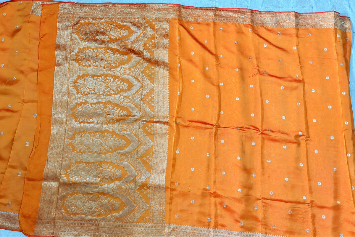 Orange Kora Silk Saree