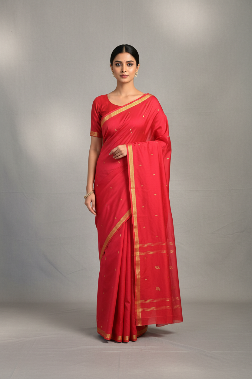 Red Kanjeevaram ethnic motif Silk Saree