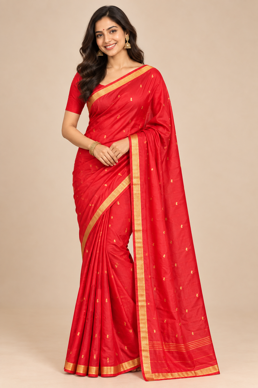 Red Kanjeevaram ethnic motif Silk Saree