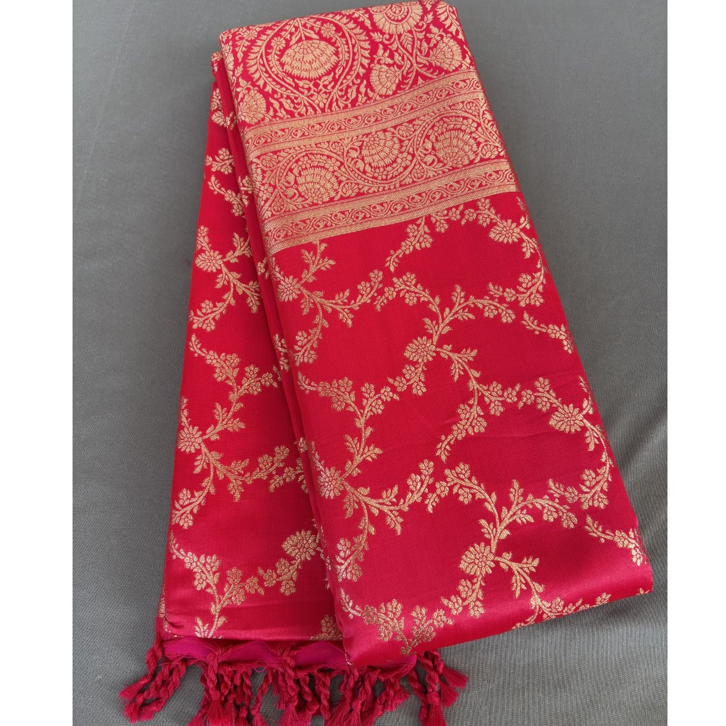 Red Floral Jal Silk Saree