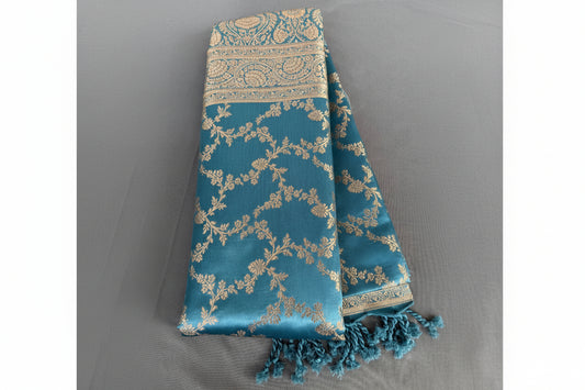 Light Blue Rich Sheen floral jal Silk Saree