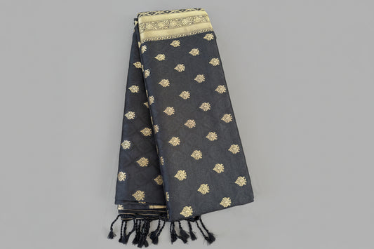 Black small leaf motif Soft  Silk Saree