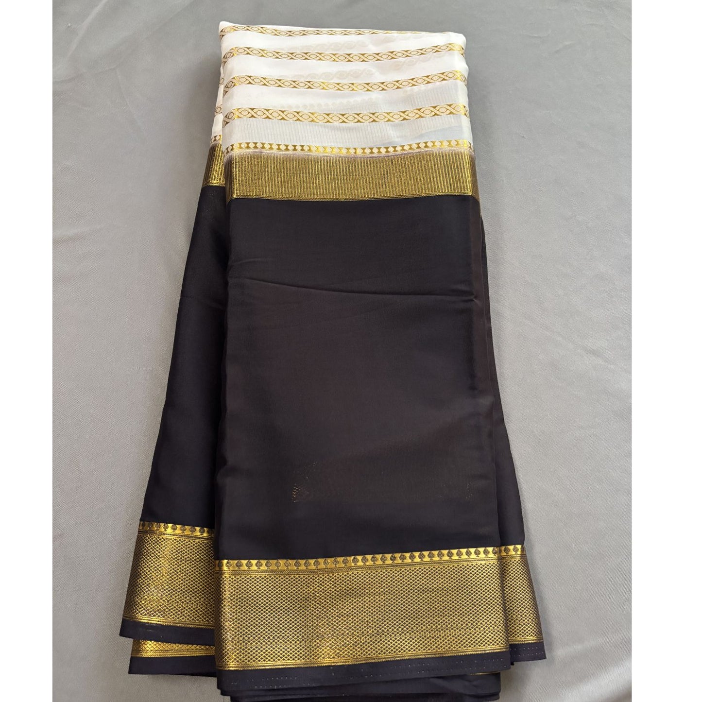 Black and White Mysore Silk Saree