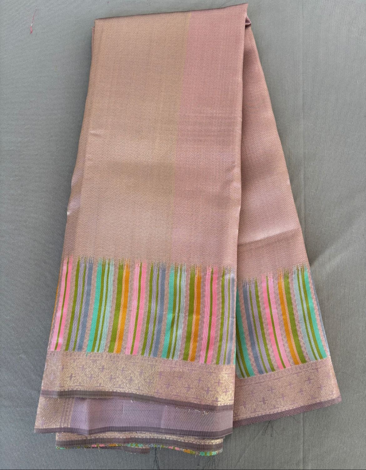 Lilac with Rainbow border  Kanjeevaram Silk Saree