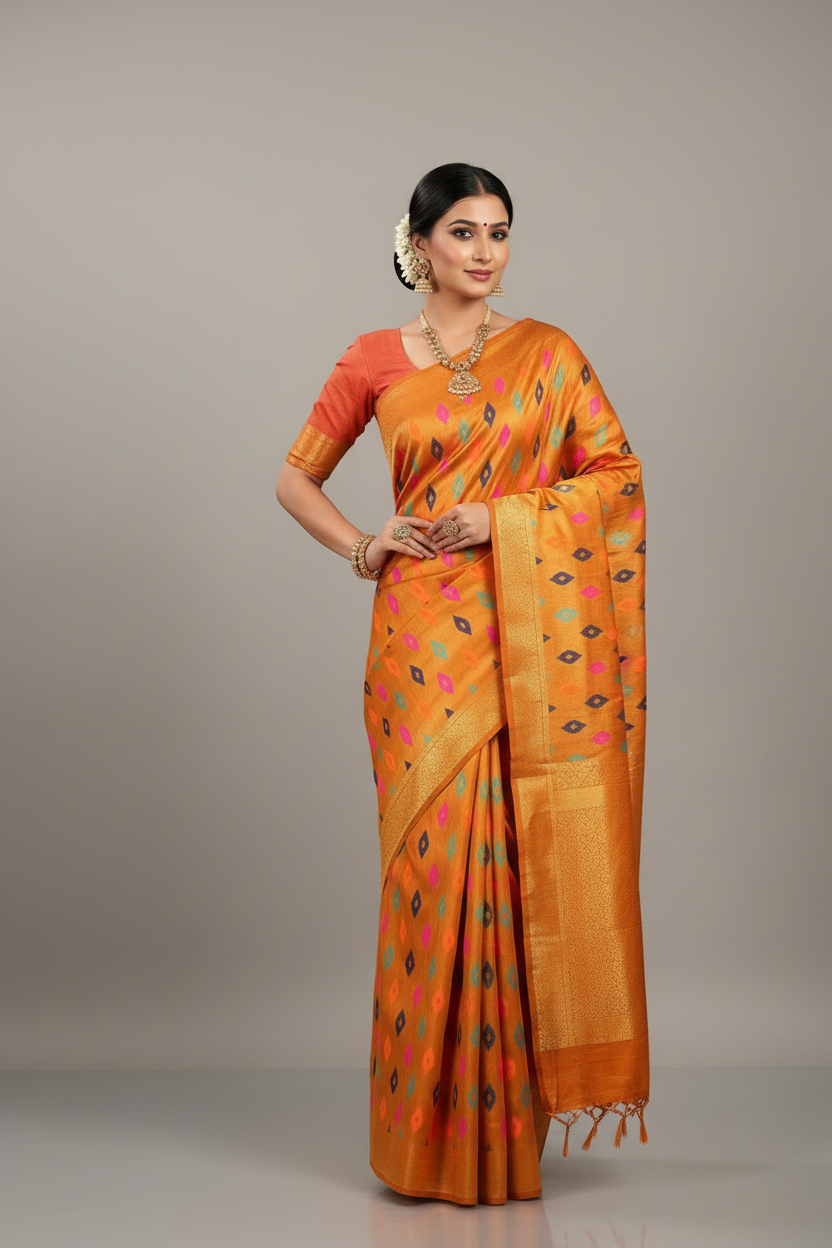 Orange  benarasi Butta soft silk saree