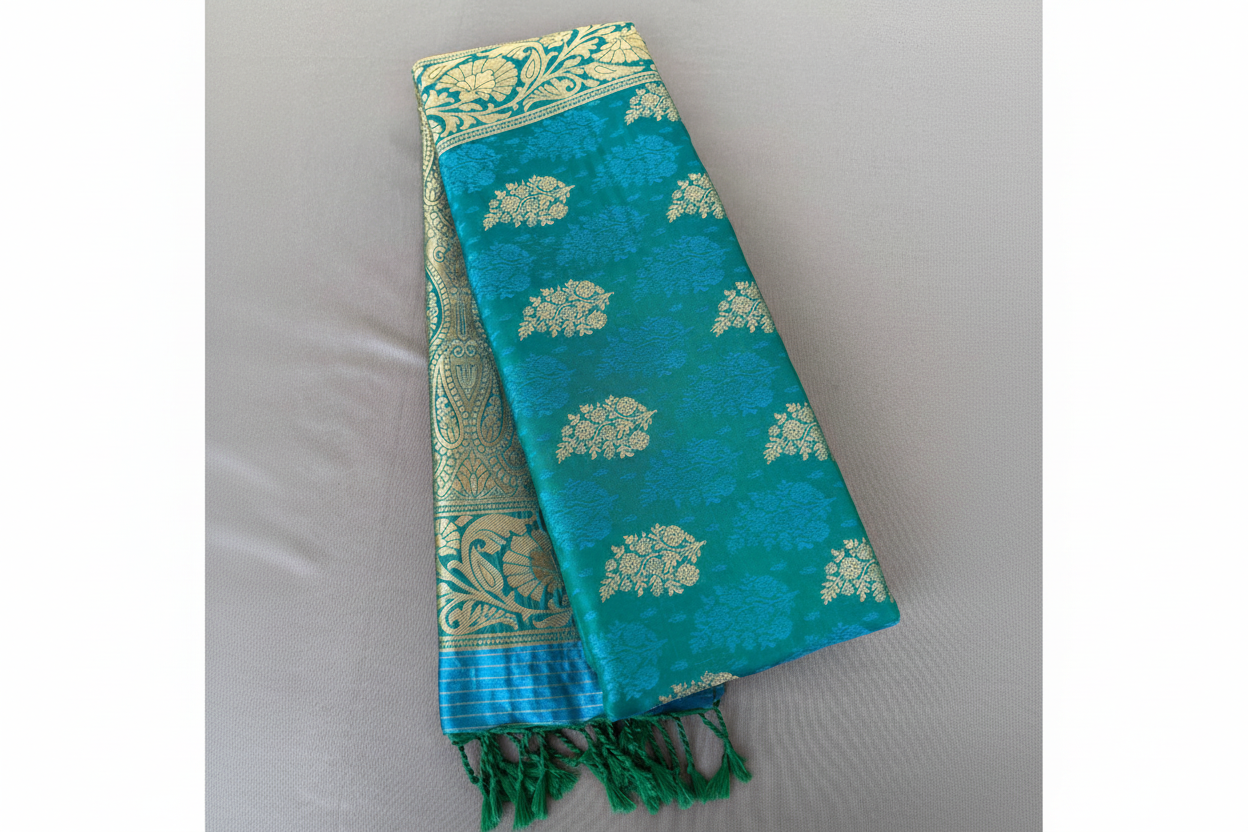 Blue ethnic Leaf motif Soft Silk Saree