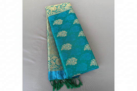 Blue ethnic Leaf motif Soft Silk Saree
