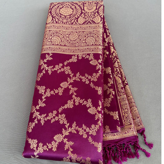 Deep Purple Rich Sheen floral jal Silk Saree