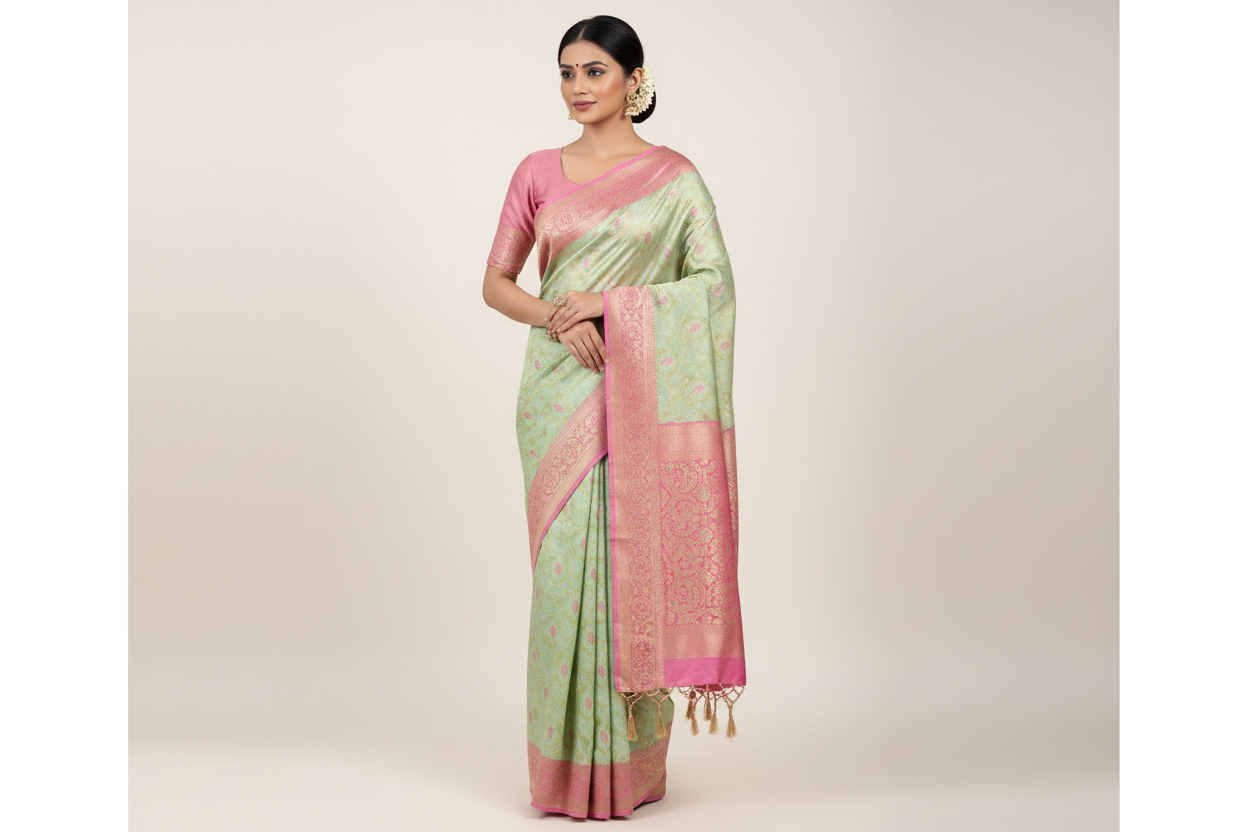 Light Green 1000 Butta Soft Silk Saree