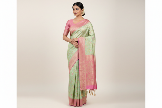 Light Green 1000 Butta Soft Silk Saree