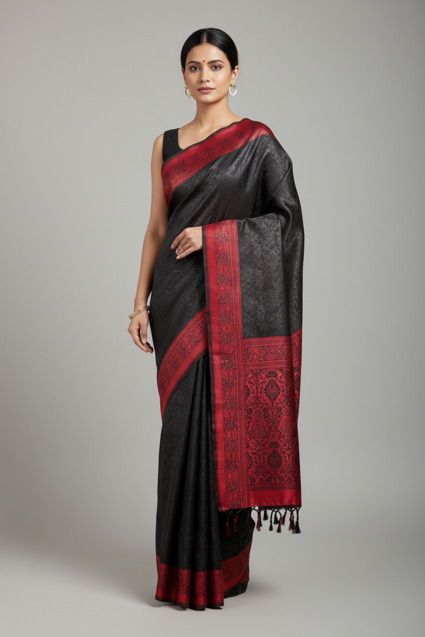 Black  floral jal Soft Silk Saree