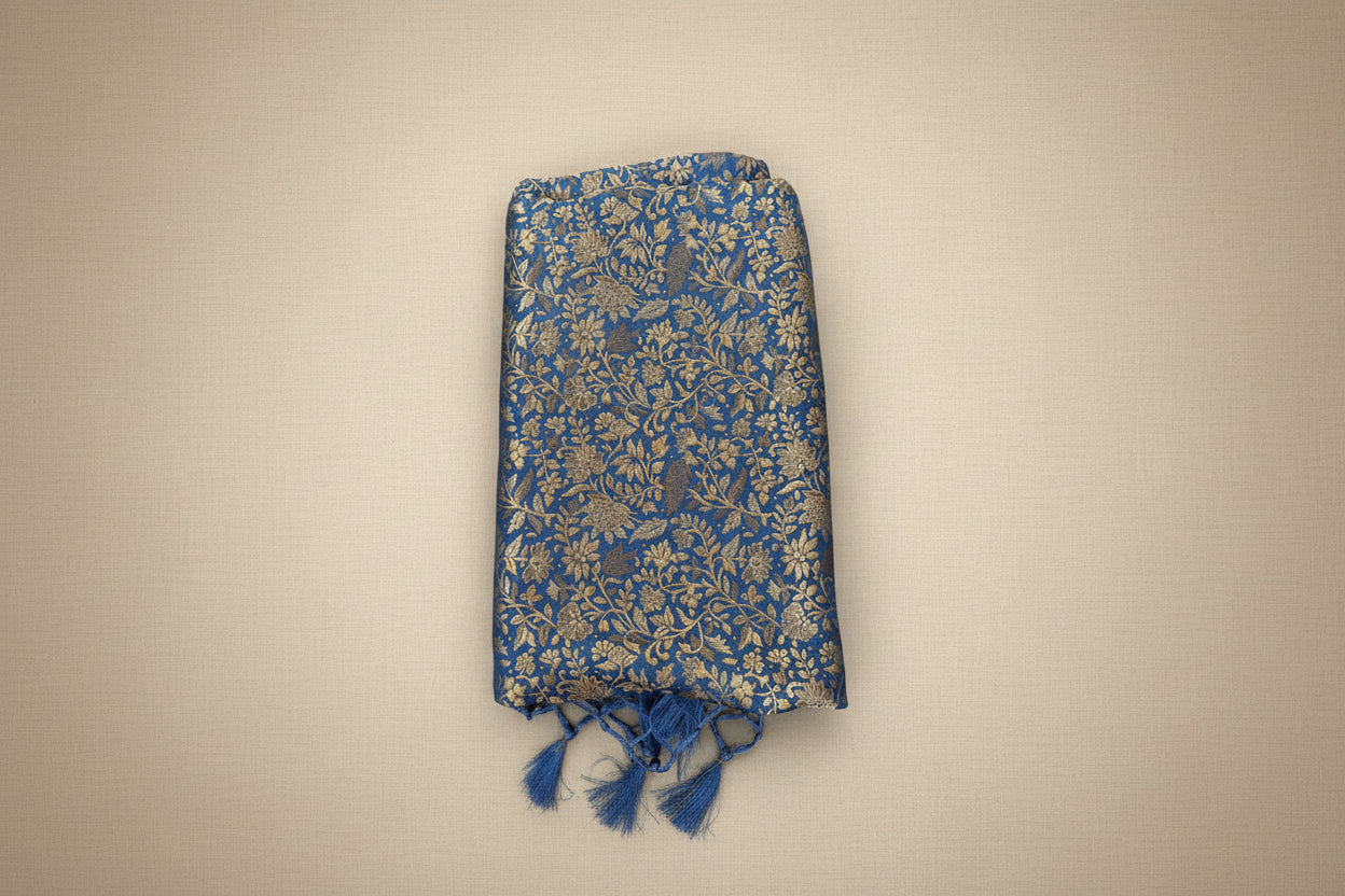 Blue benarasi soft silk saree