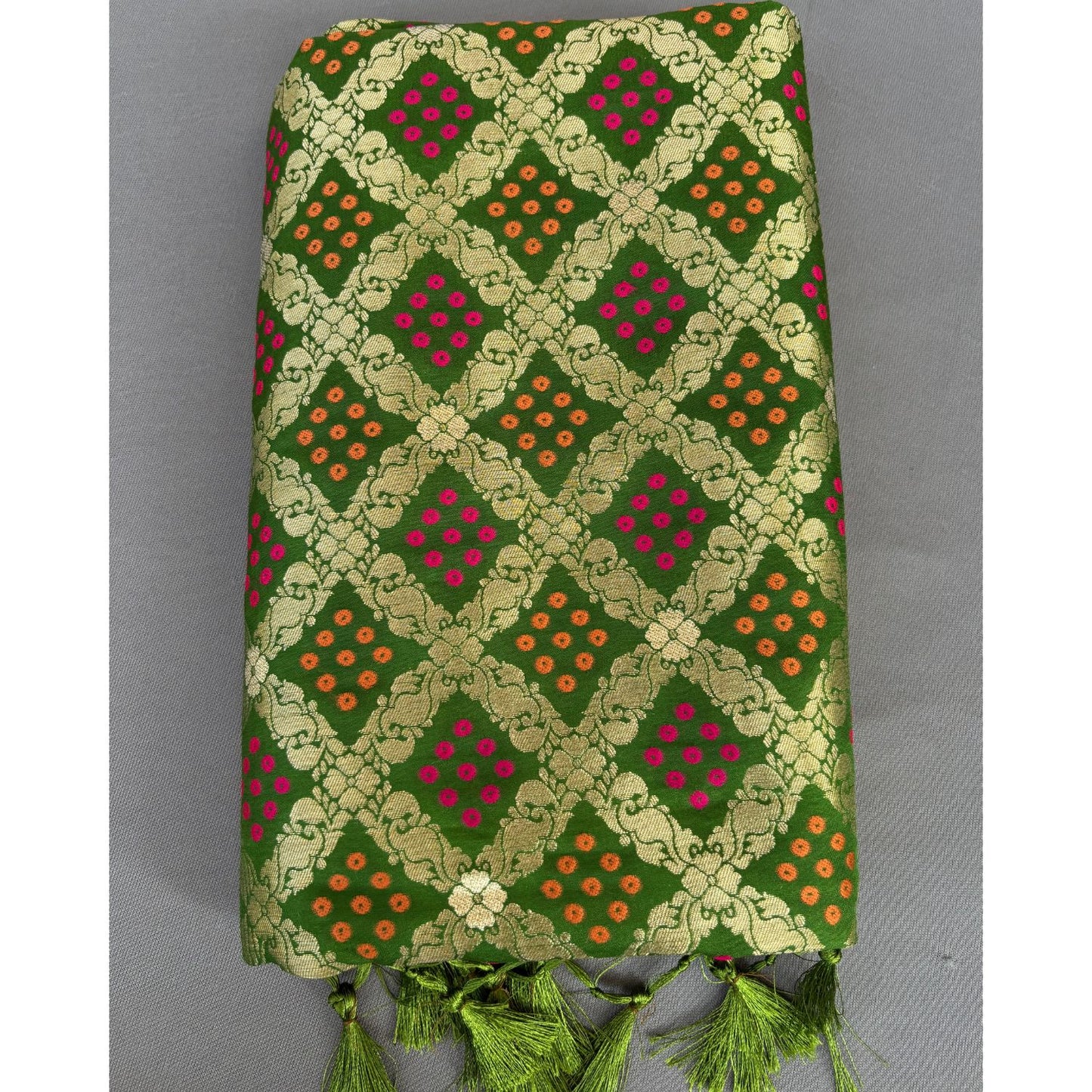 Green Checked benarasi soft silk saree