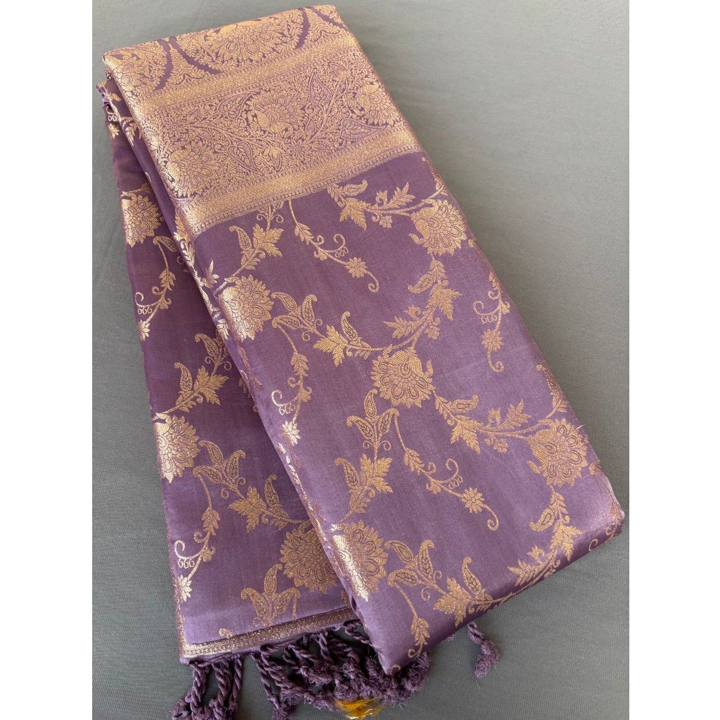 Lilac Rich Sheen Big Floral jal Silk Saree