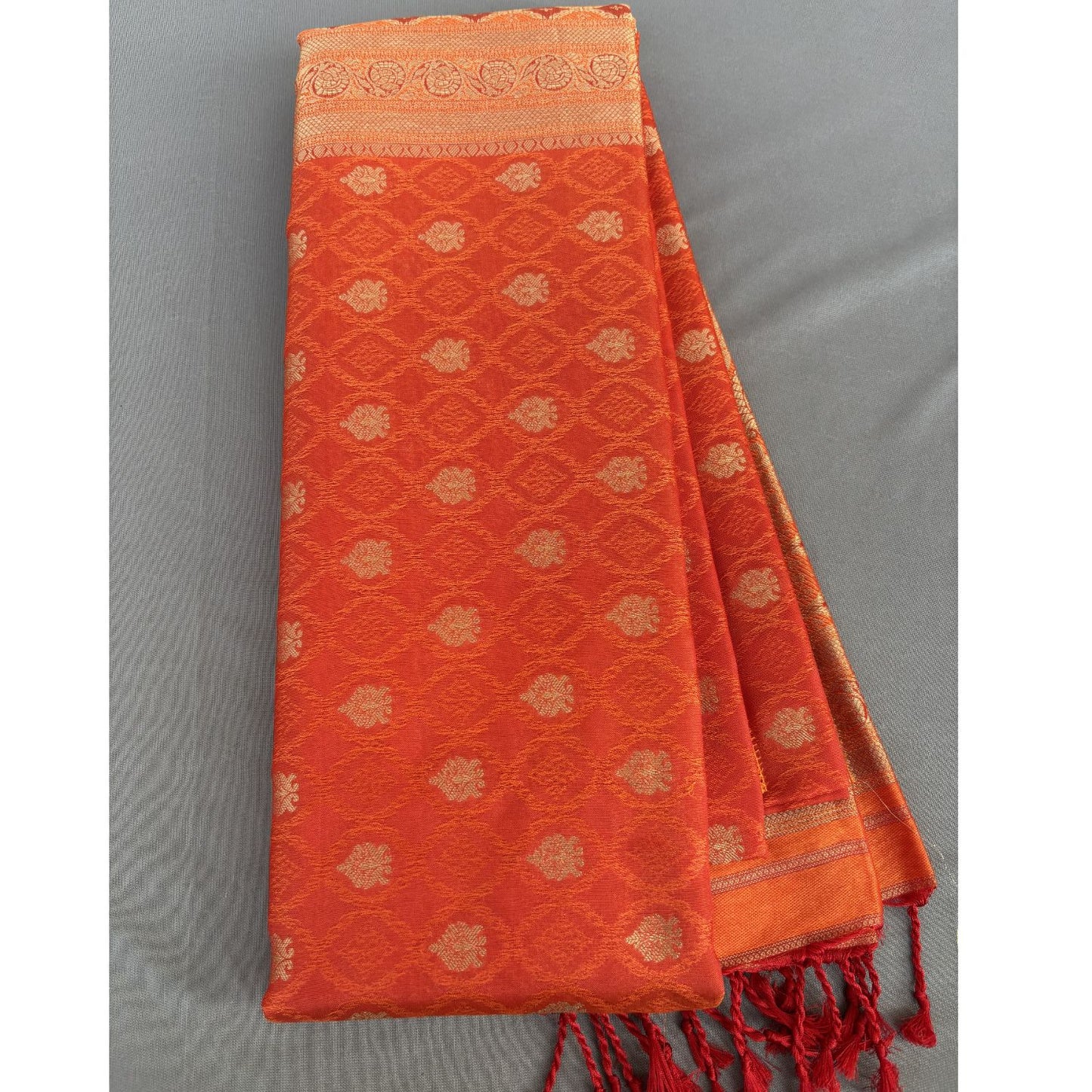Orange small ethnic motif Soft Silk  Saree