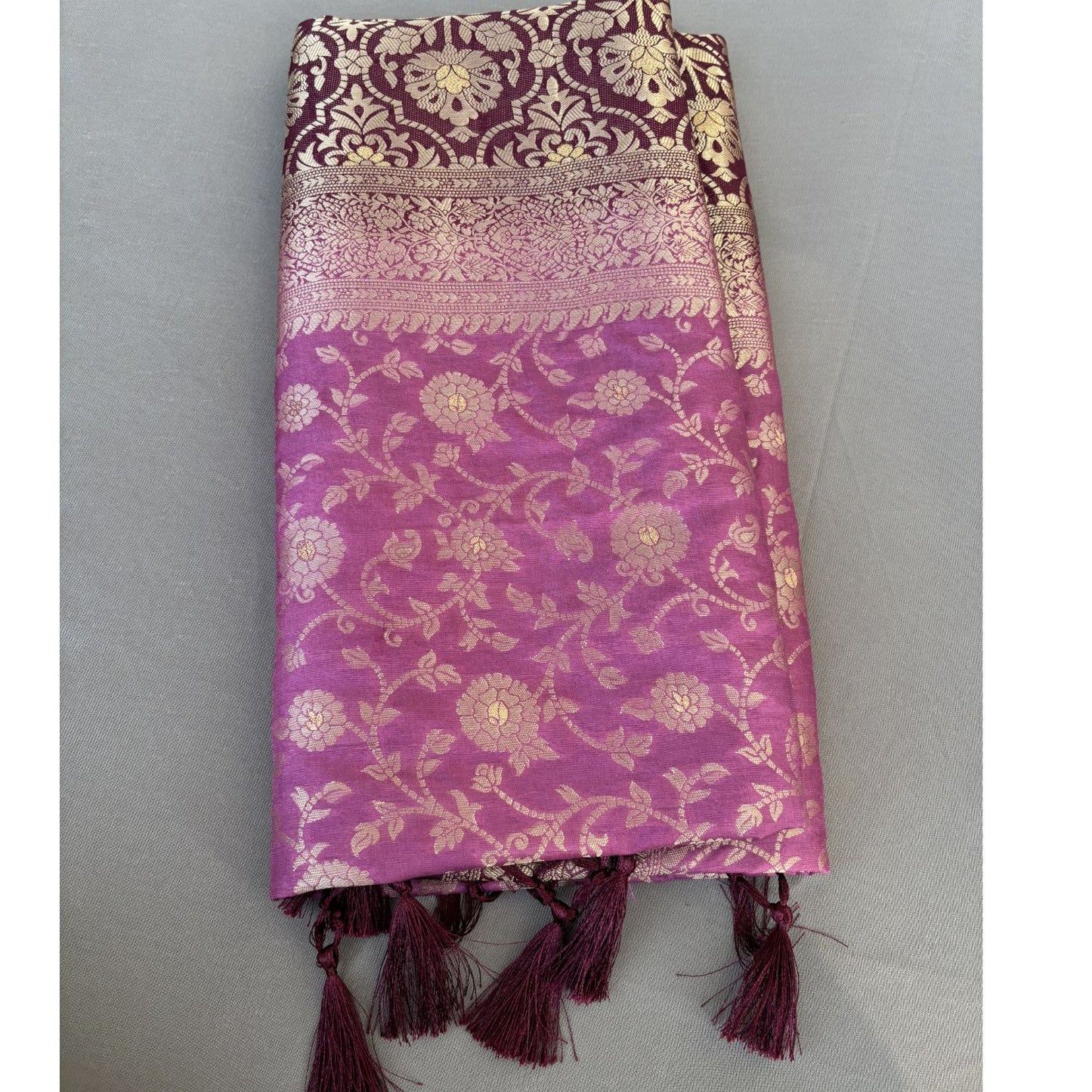 Purple benarasi soft silk saree