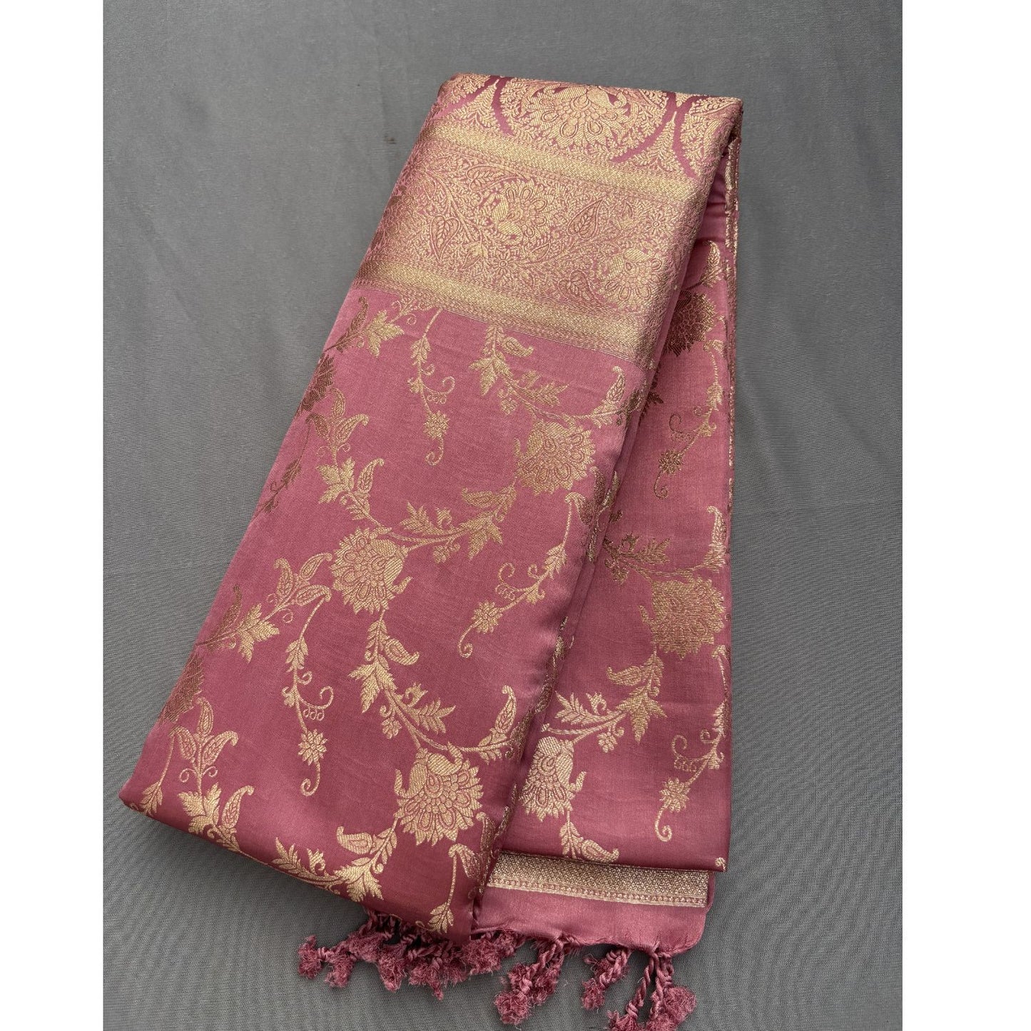 Onion Brown Rich Sheen Bold Floral jal Silk Saree