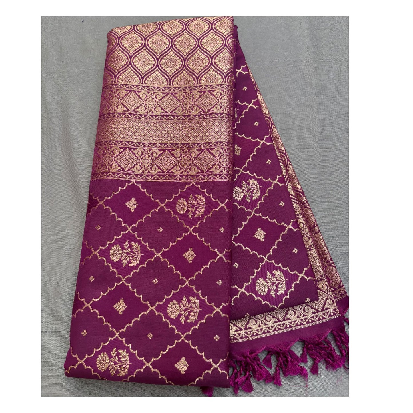 Dark Purple Checks Soft Silk Saree