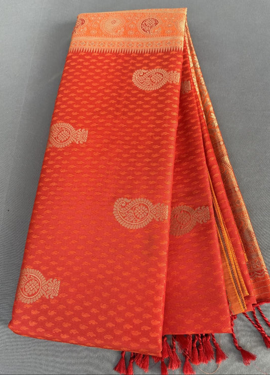 Orange ethnic motif Soft Silk Saree