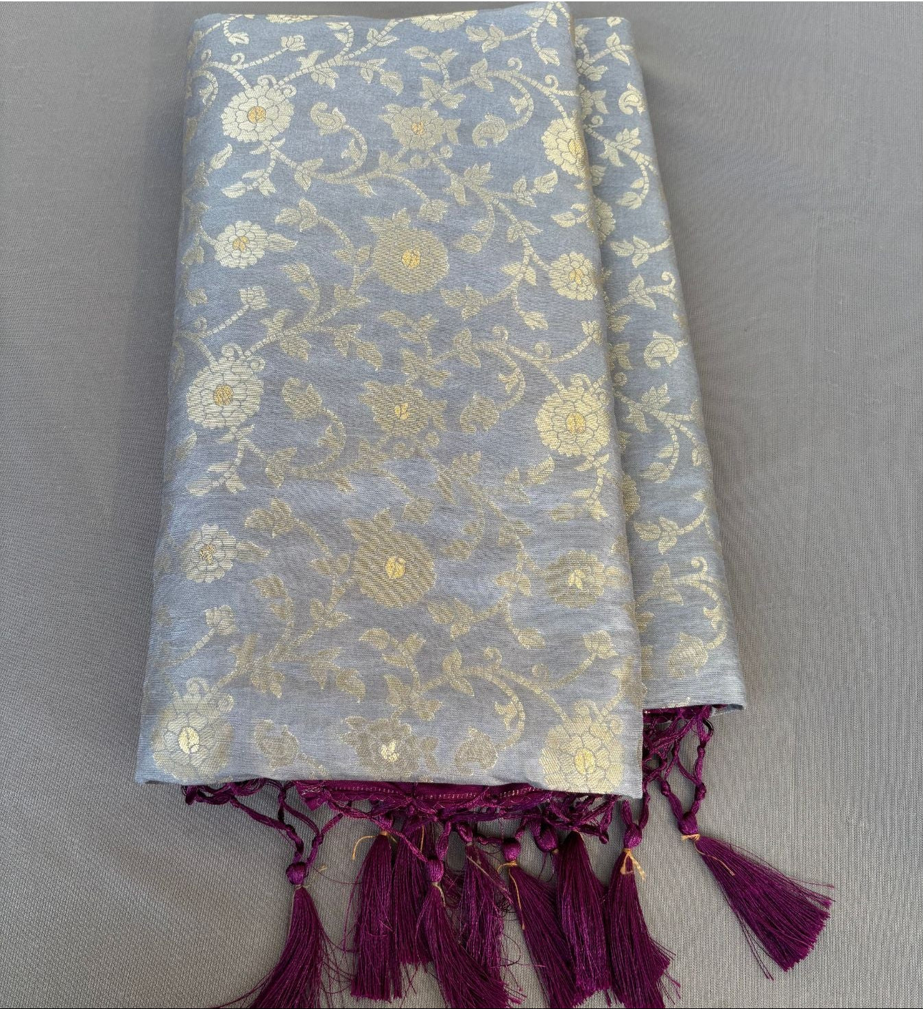 Grey benarasi soft silk saree