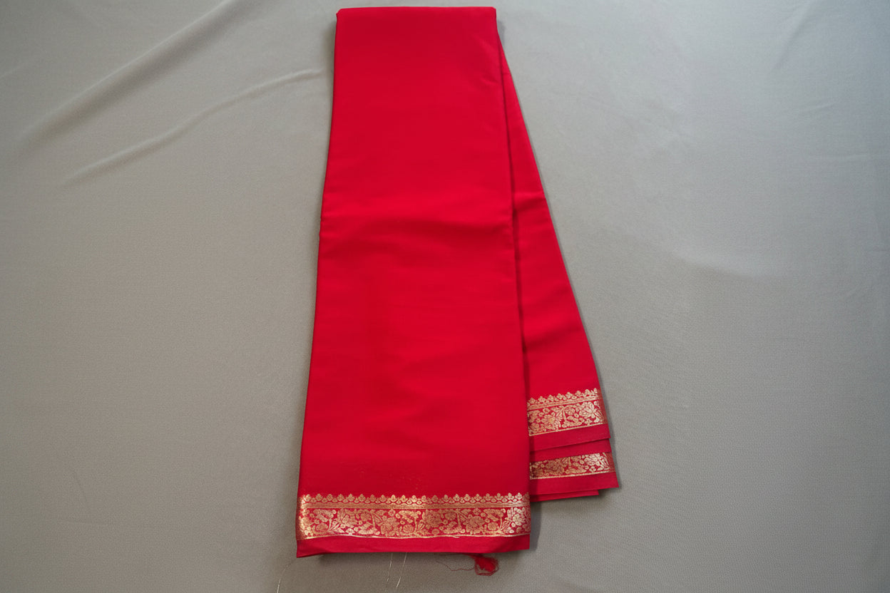 Tomato Red Crepe Silk Saree