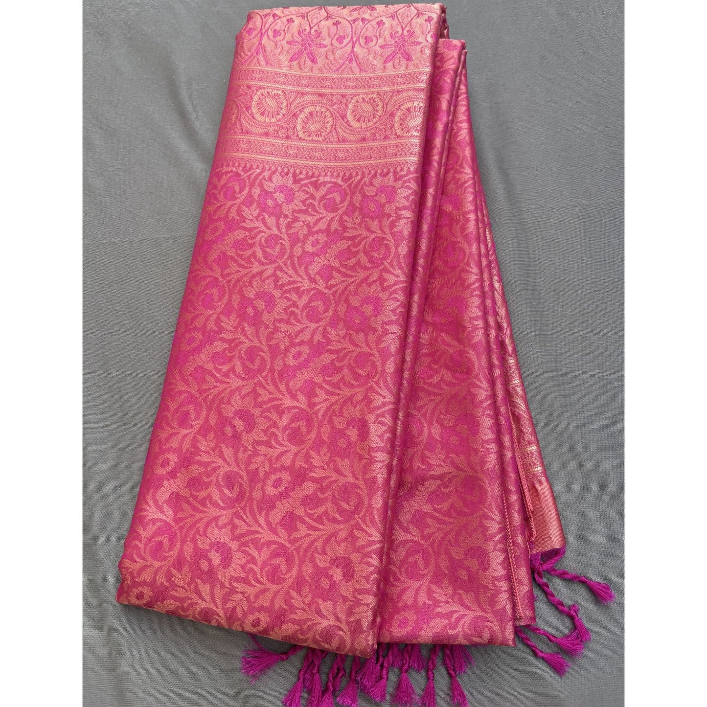 Pink floral jal Soft Silk Saree