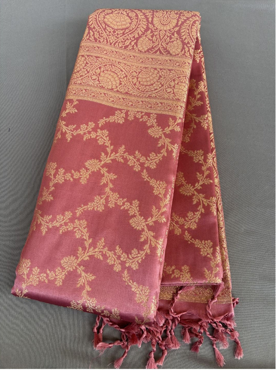 Onion Brown Rich Sheen floral jal Silk Saree