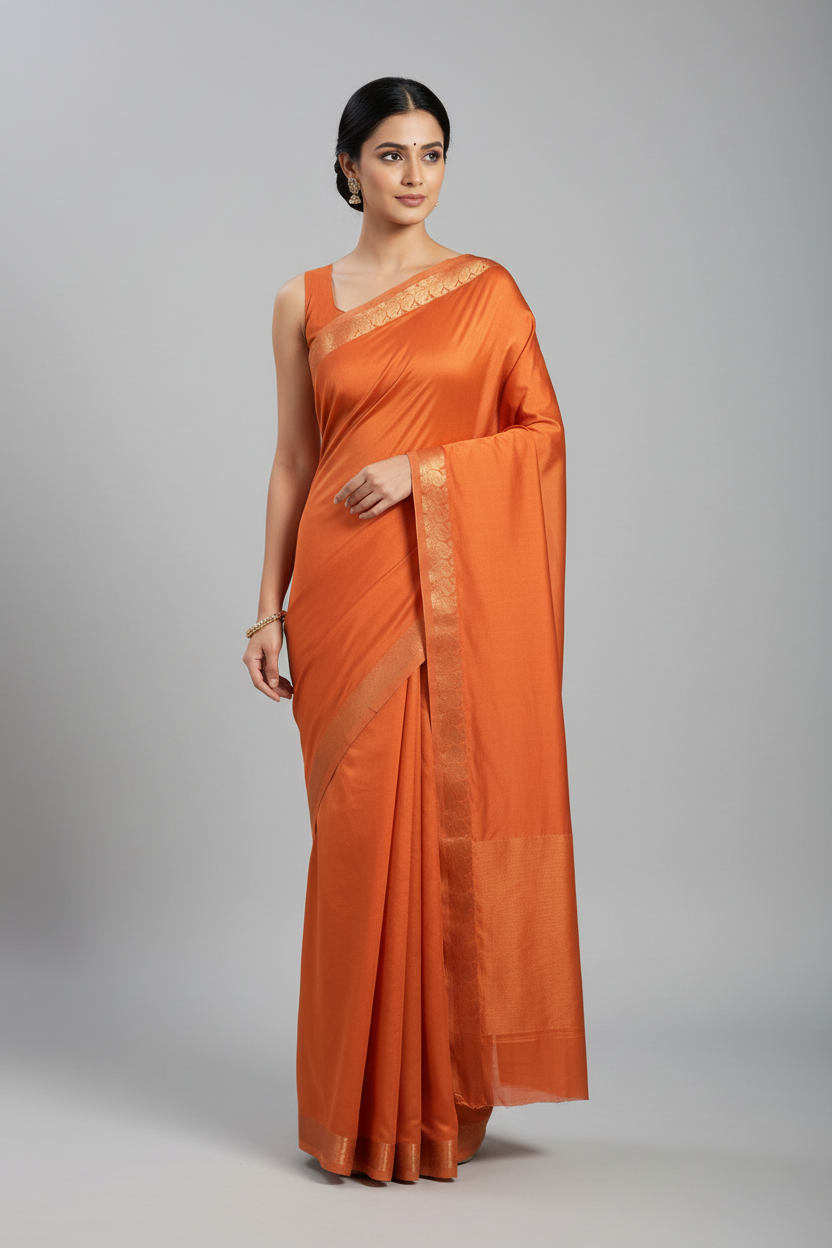 Orange Crepe Silk Saree