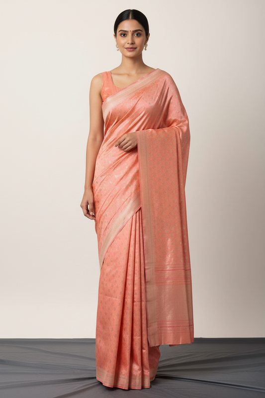 Baby pink small ethnic motif Soft Silk  Saree