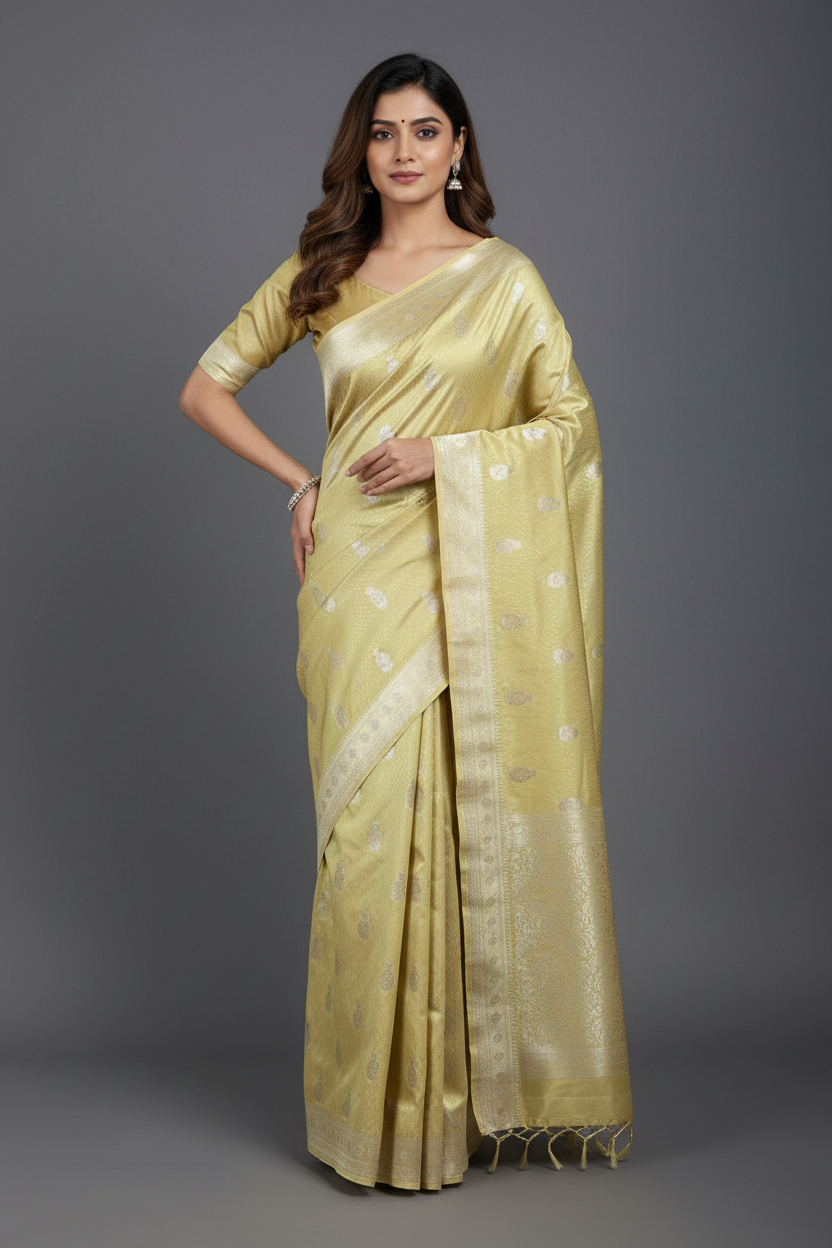 Light Yellow Ethnic Motif Soft Silk Saree