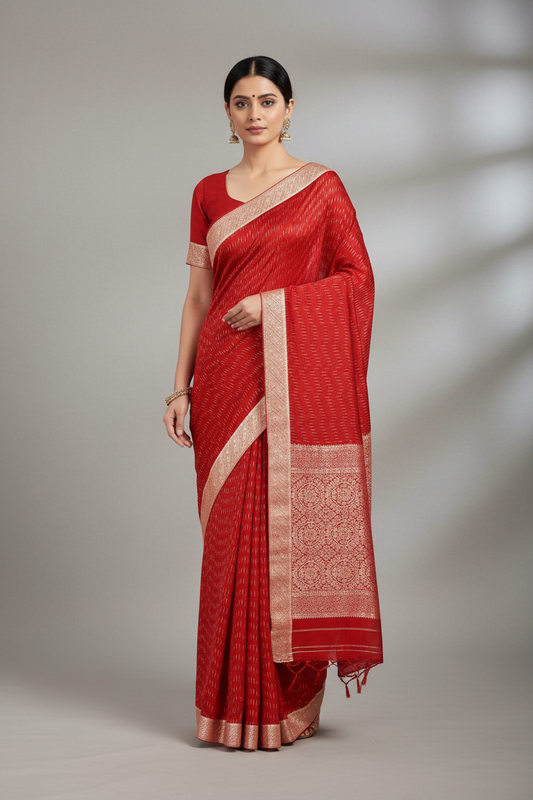 Maroon Benarasi Crepe Silk Saree