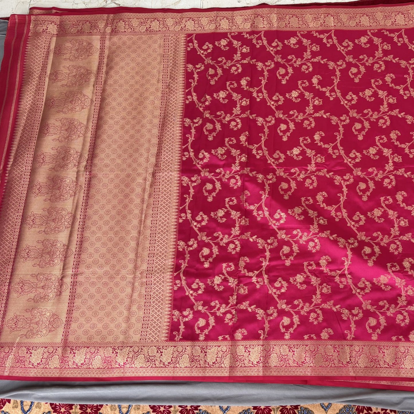 Pink Kanjeevaram floral Silk Saree