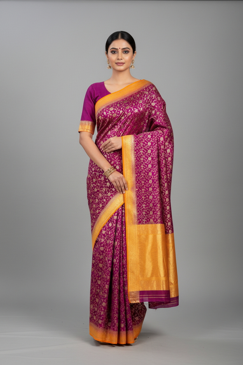 Purple  benarasi soft silk saree