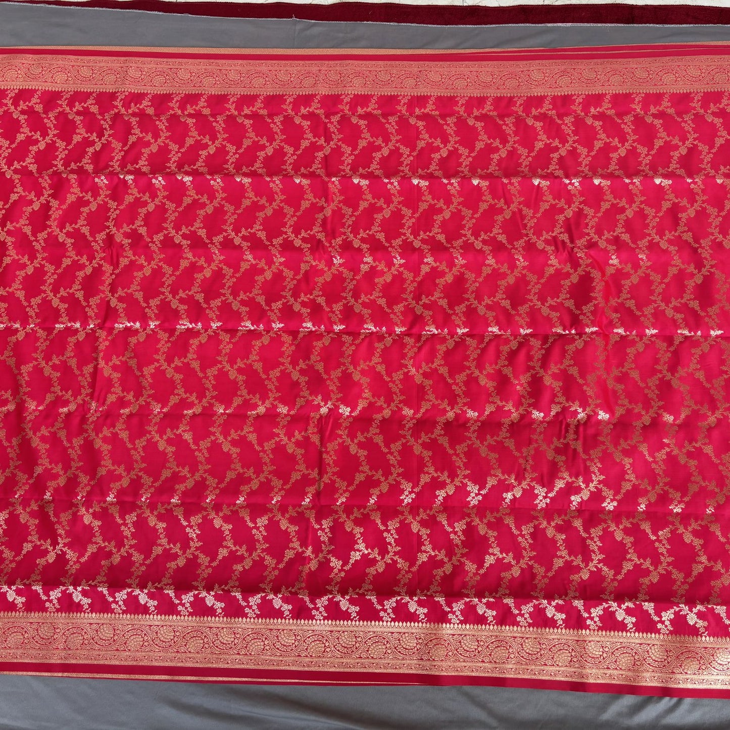 Red Floral Jal Silk Saree