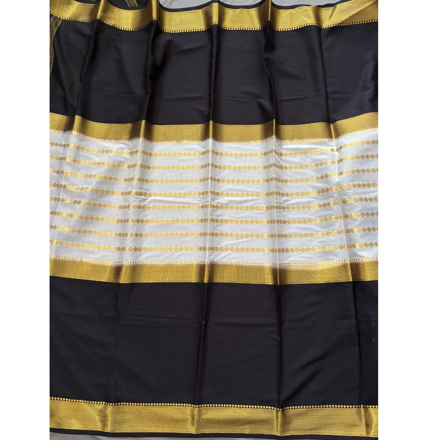 Black and White Mysore Silk Saree