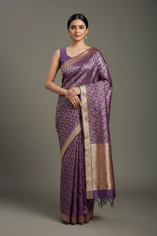 Lavender Rich Sheen Floral Jal Silk Saree
