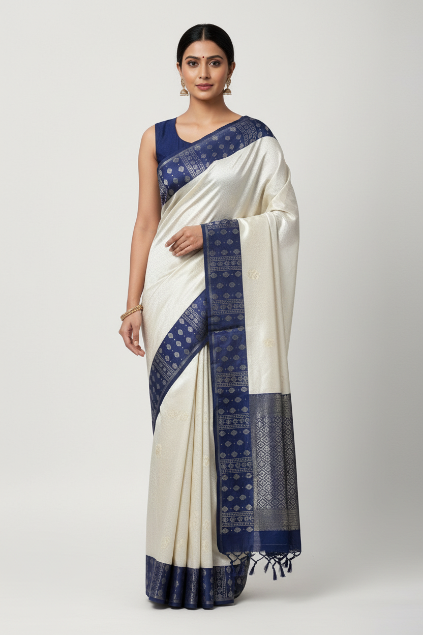 Ivory Kanjeevaram Silk Saree