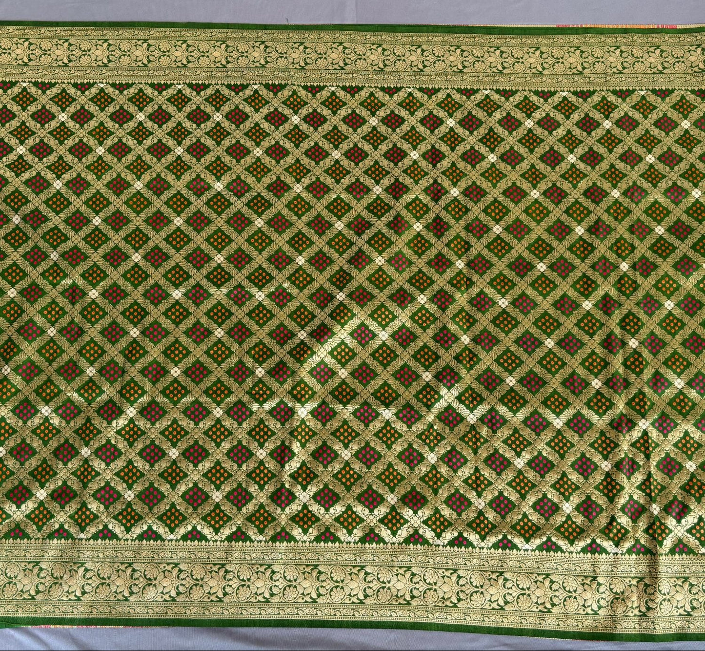Green Checked benarasi soft silk saree