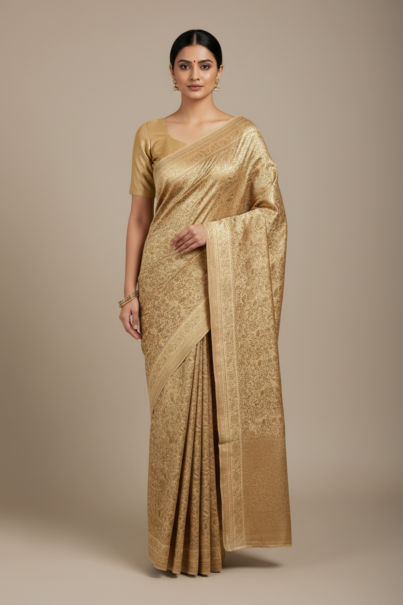Off White -Cream Colour benarasi soft silk saree